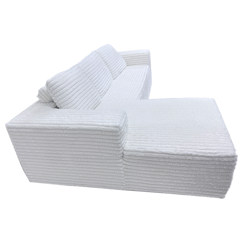 White Ribbed Modular Sectional Sofa with Chaise - Factory Direct B2B Supply for Living & Commercial Areas
