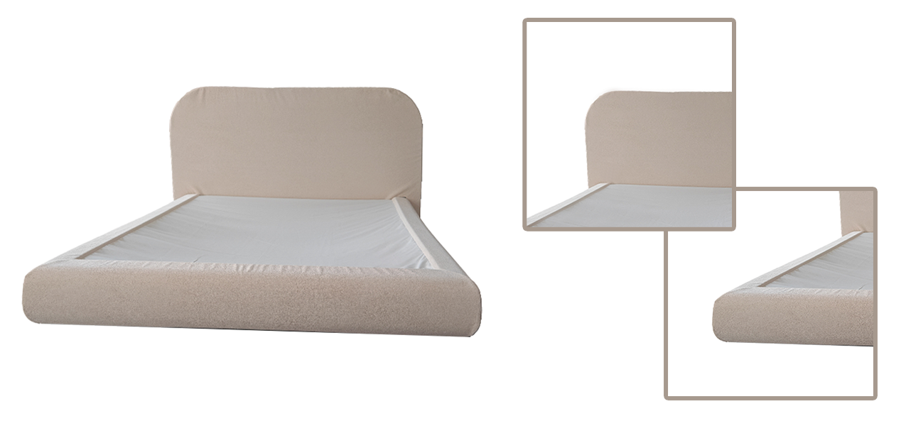 Beige Linen Upholstered Platform Bed with Headboard for Master Bedroom | OEKO-TEX Certified, Space-Saving & Scandi-Inspired Design