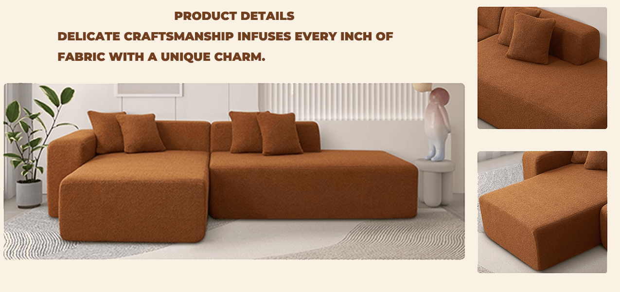 Caramel Boucle Modular Sofa - Delicate Craftsmanship Detail for Wholesale