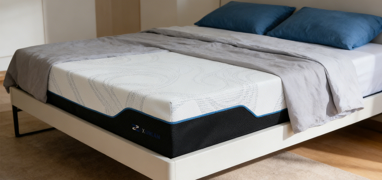 Memory foam mattress displayed in modern bedroom setting for home use