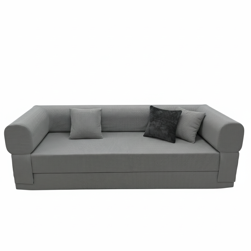 Modern gray convertible sofa with high-density foam wrapping