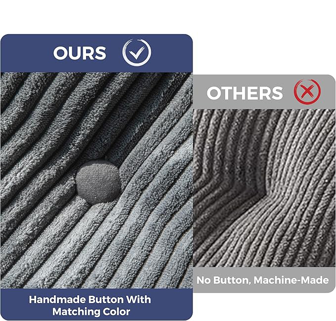 High-quality handmade button tufted detail on corduroy floor sofa