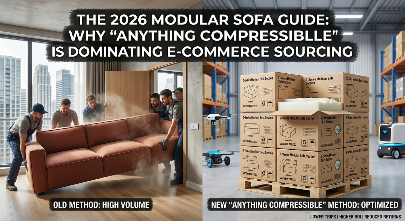 2026 modular sofa sourcing comparison: traditional bulky furniture delivery vs. Anything Compressible vacuum-packed modules for e-commerce logistics optimization