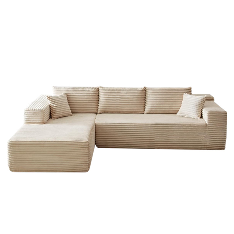 Modern Corduroy L-Shape Sectional Sponge Sofa - Vacuum Compressed & Assembly-Free