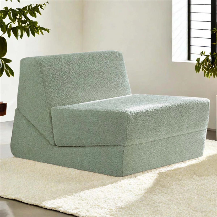 MX DREAM all-foam accent chair in seafoam green. This no-frame upholstered chair features a zero-hard-structure design for maximum safety and comfort.