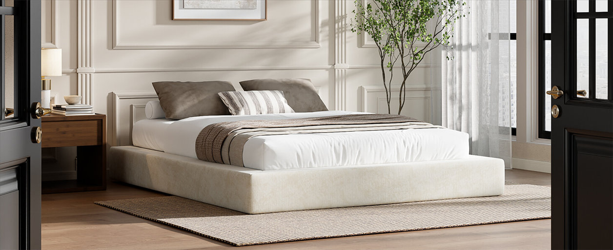 modern upholstered platform bed frame for residential and hospitality projects