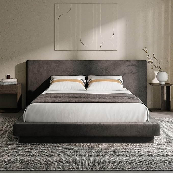 MX DREAM Minimalist Cloud-Style Upholstered Platform Bed | Tool-Free Assembly | Eco-Friendly Foam-Supported Frame