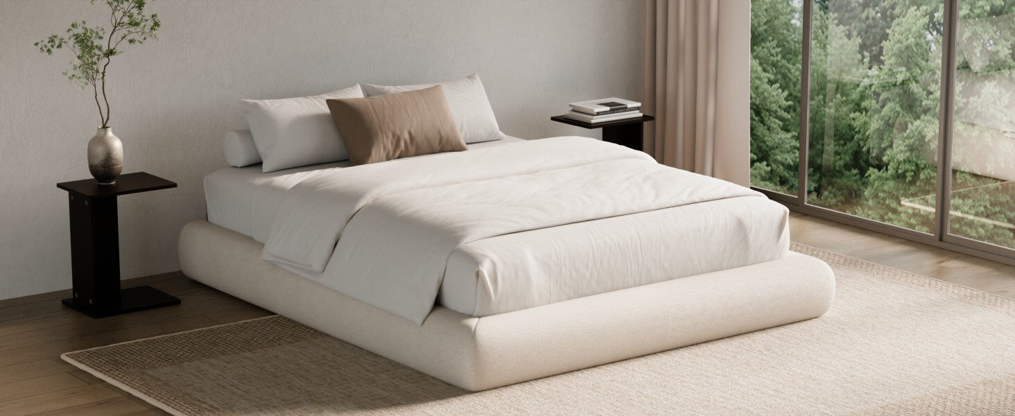 Modern low-profile platform bed frame by MX DREAM in a minimalist bedroom setting