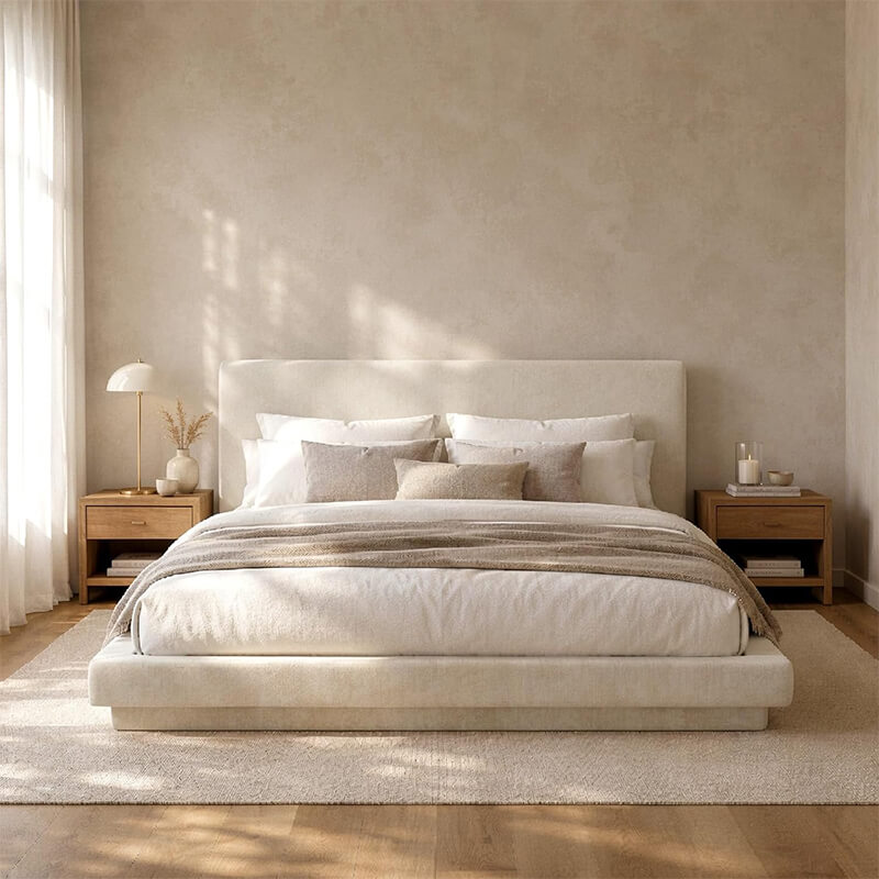 Modern minimalist beige upholstered bed frame by MX DREAM for luxury interior