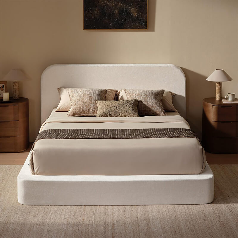 MX DREAM modern upholstered bed frame in a minimalist bedroom setting