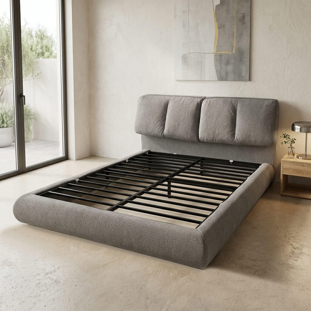 "Big Ear" Modern Upholstered Platform Bed Frame – Heavy-Duty Metal Slatted Base & Soft Fabric Headboard