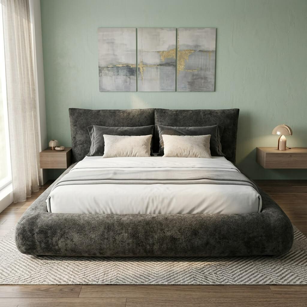 Wholesale Luxury Chenille Floating Upholstered Bed Frame | Factory-Direct Knock-Down